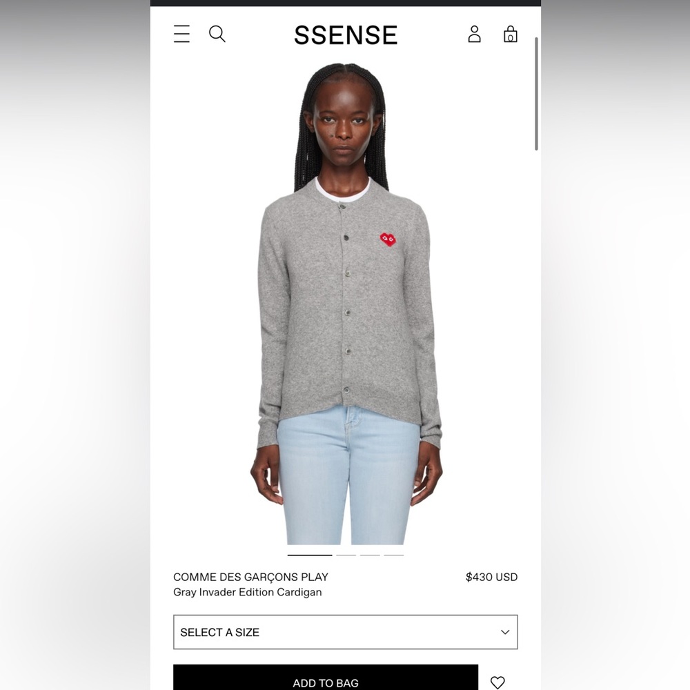 COMME DES GARÇONS PLAY
Gray Invader Edition Cardigan